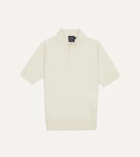 Ecru Knitted Linen-Cotton Short-Sleeve Polo Shirt