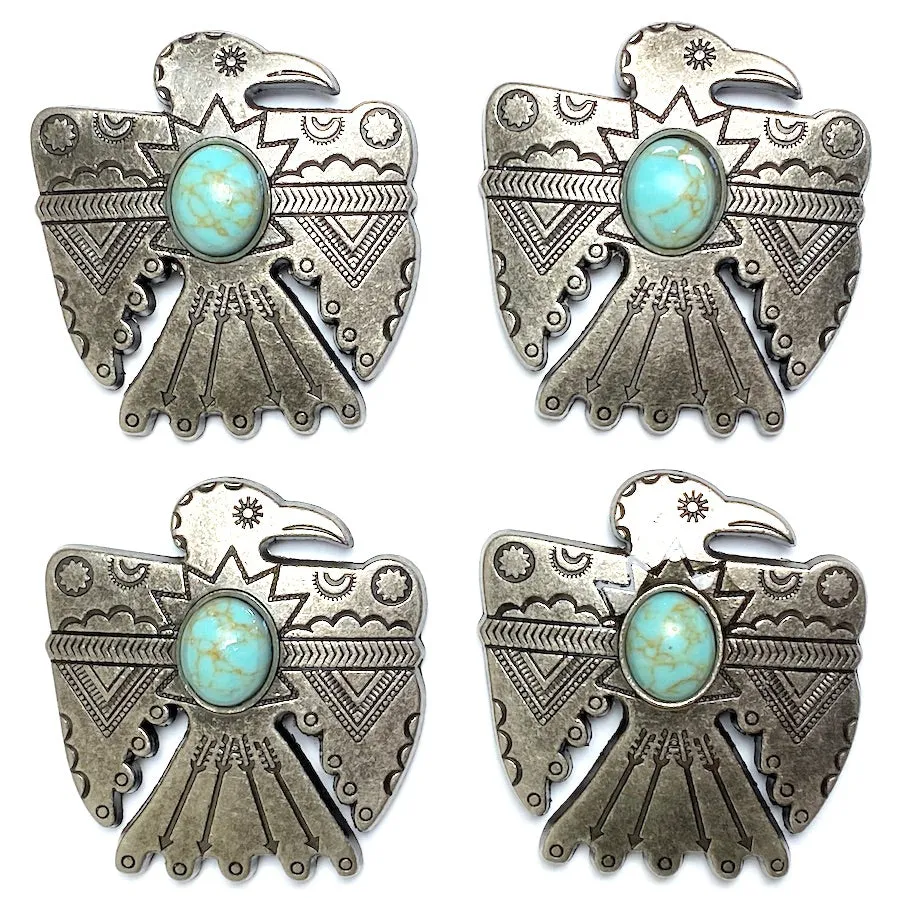 1-1/2" Silver/Turquoise Thunderbird Screw Back Concho 1.5"  #SWH-122