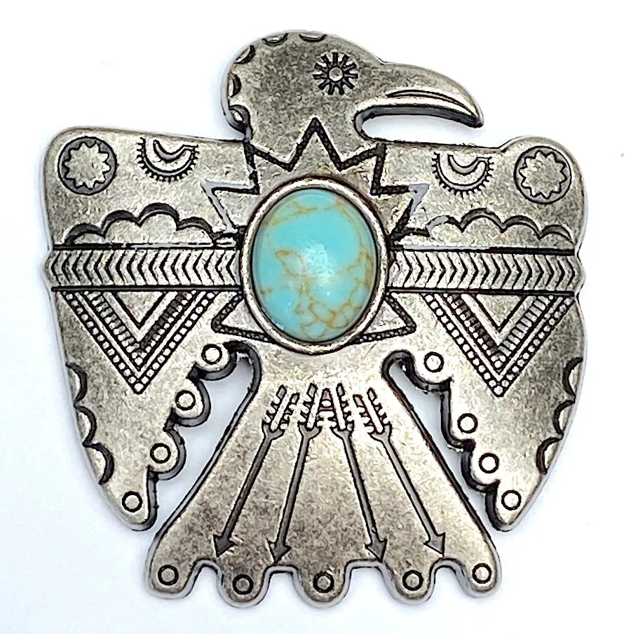 1-1/2" Silver/Turquoise Thunderbird Screw Back Concho 1.5"  #SWH-122