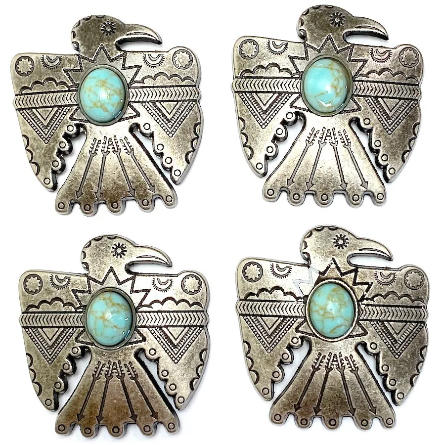 1-1/2" Silver/Turquoise Thunderbird Screw Back Concho 1.5"  #SWH-122