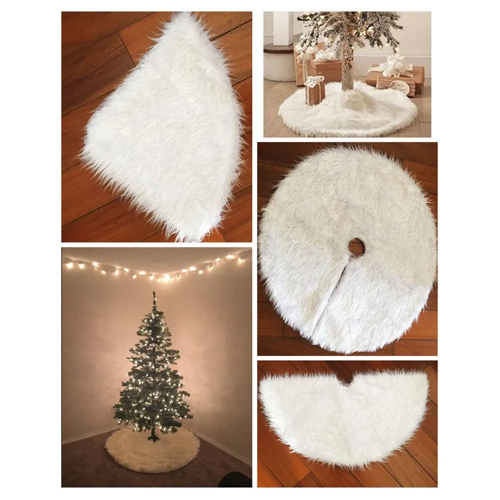 122cm Christmas Snow Plush Tree Skirt Xmas Base Floor Mat Cover Decor