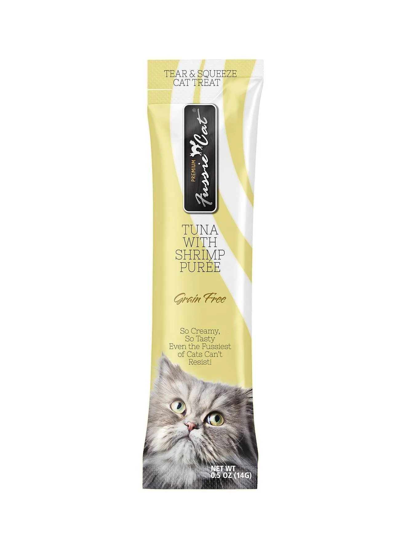 3 FOR $10: Fussie Cat Puree Premium Tuna with Shrimp Cat Treats 14gx4