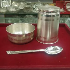 999 pure silver combo bowl and Water/milk tumbler, silver vessel, silver baby utensils, silver puja article, puja gifting utensils