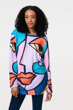 Abstract Diamante Detail Tunic Top