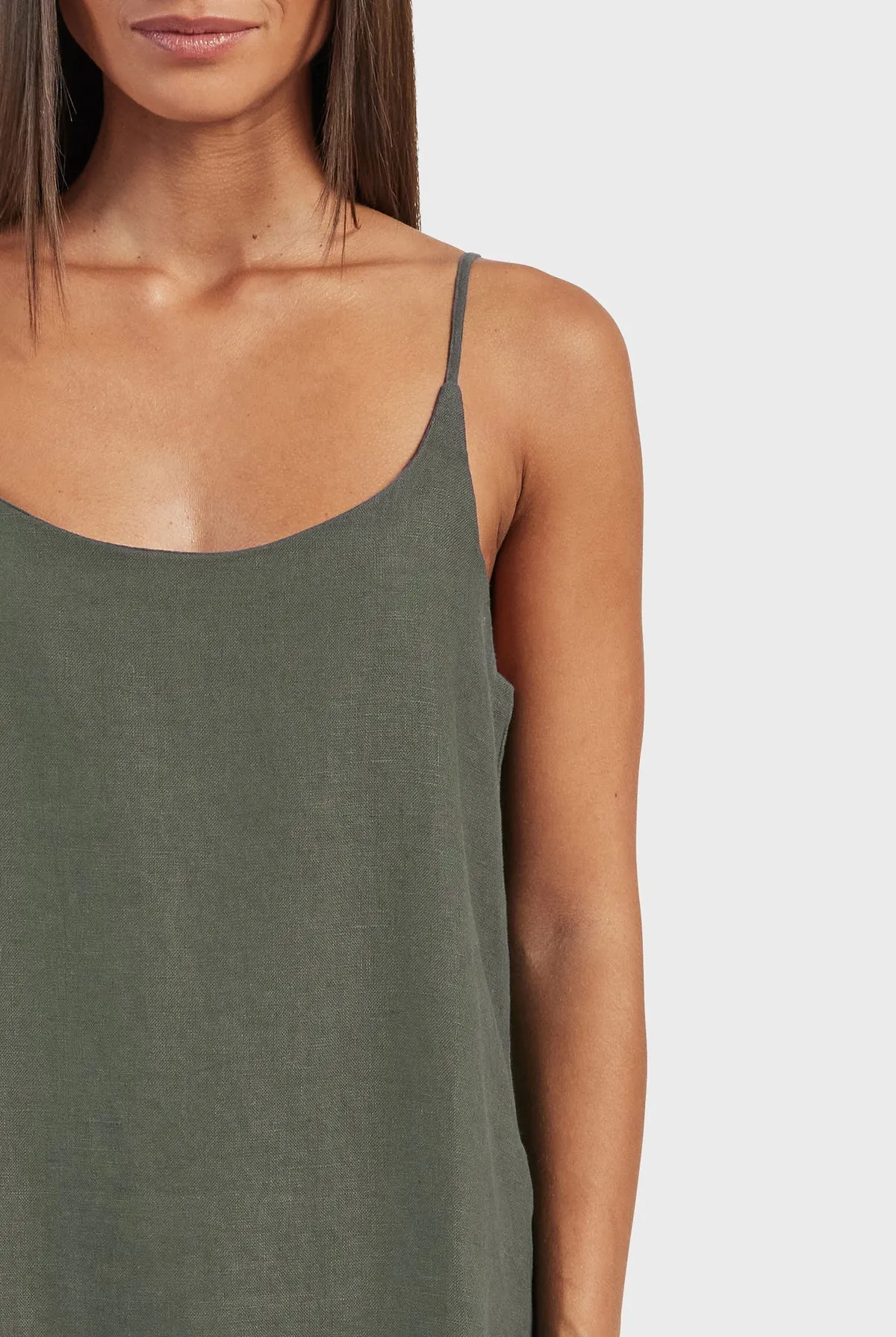 ACADEMY BRAND - Essential Linen Slip Dress - Smoke Pine