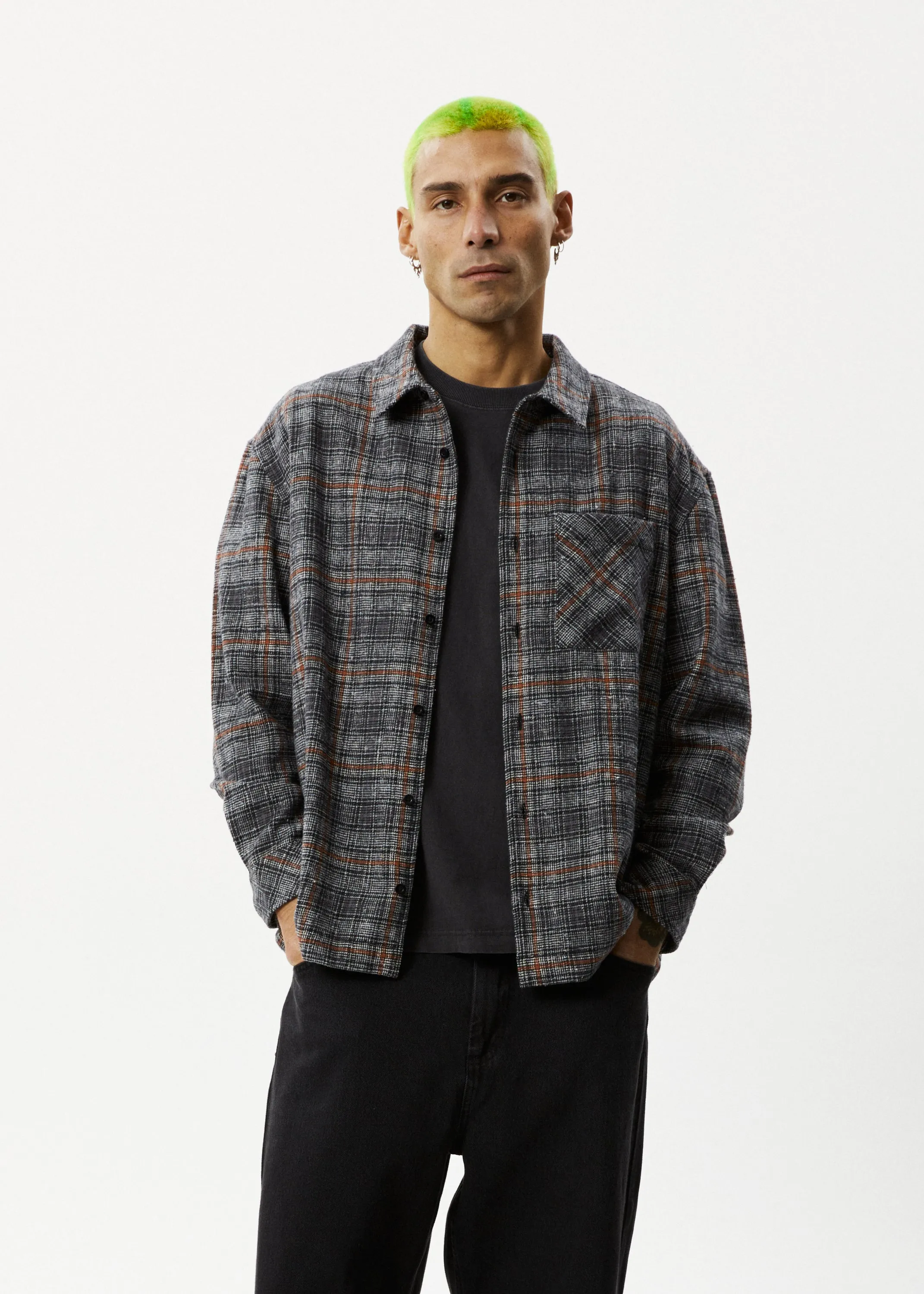 AFENDS Mens Position - Flannel Shirt - Black