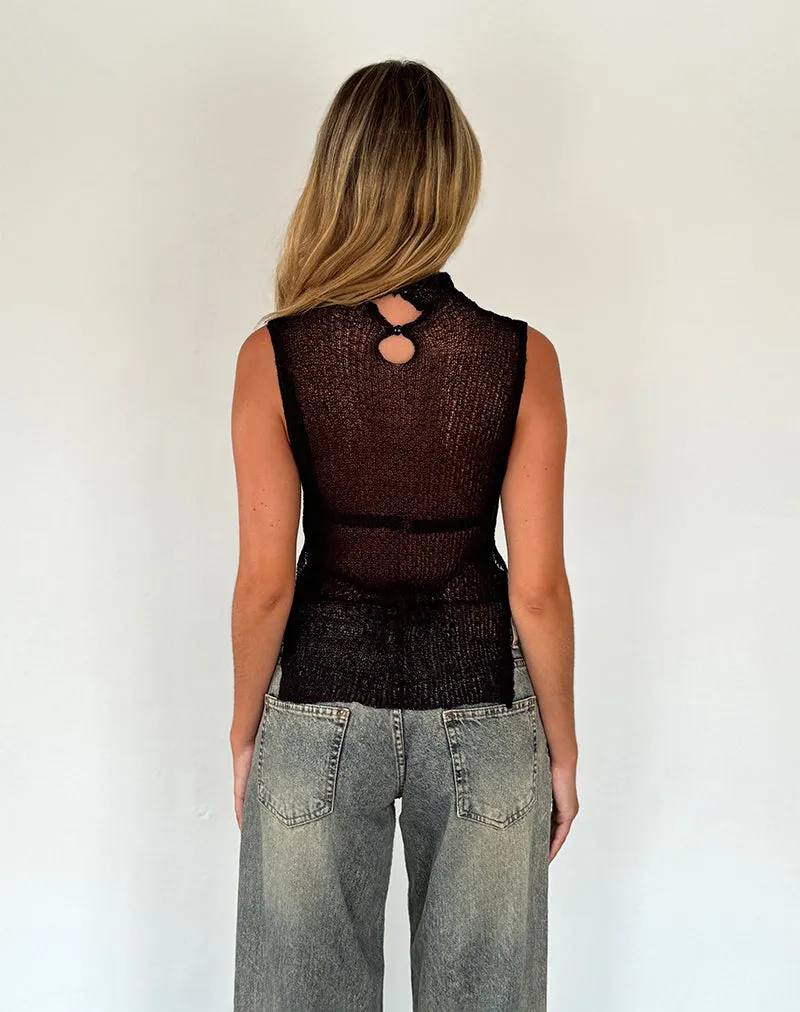 Agnes Sleeveless Sheer Knit Tank in Black