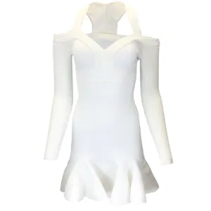 Alexander McQueen White Ribbed Knit Mini Dress