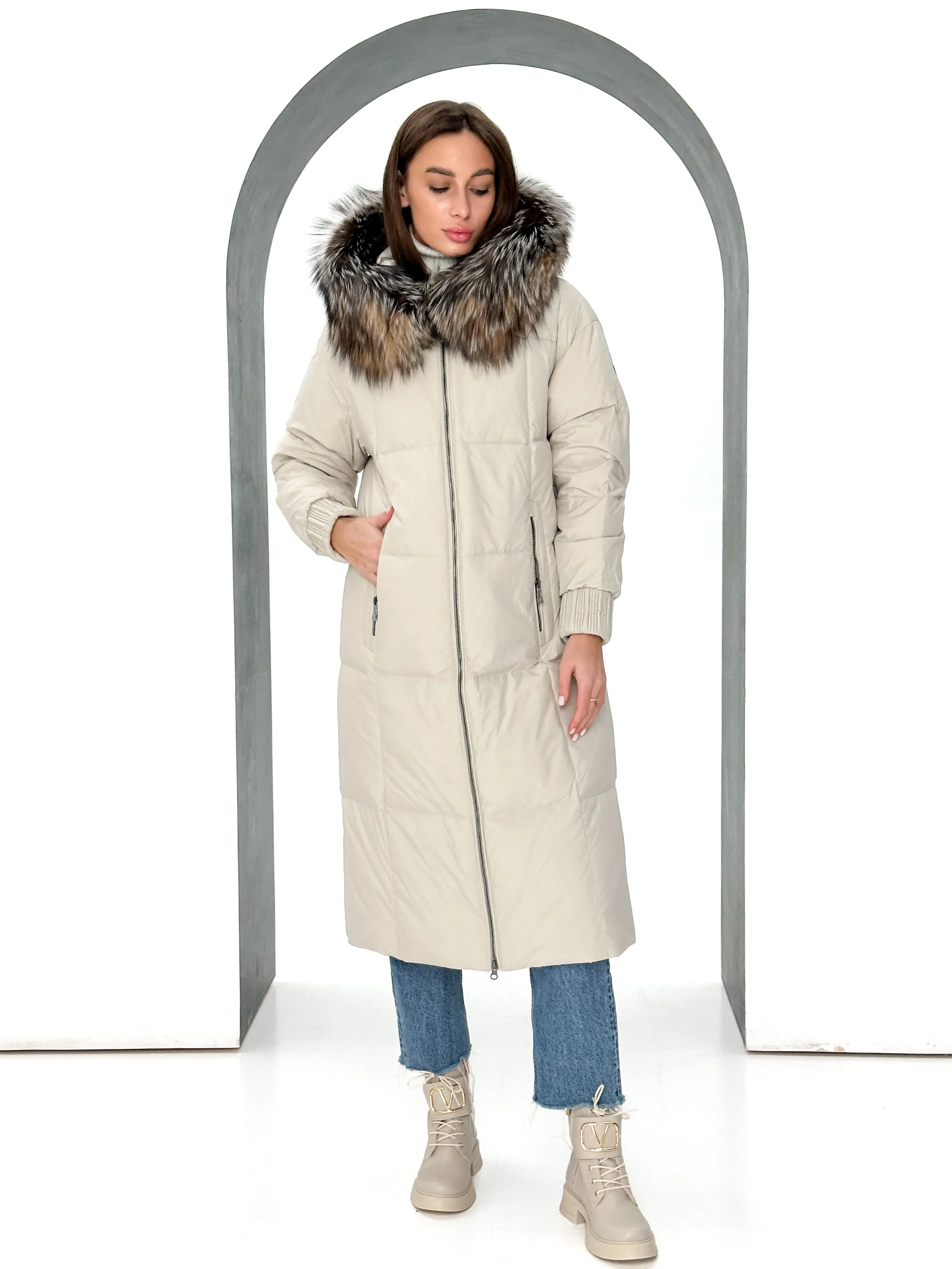 Alice Genuine Silver Fox Down Fill Coat