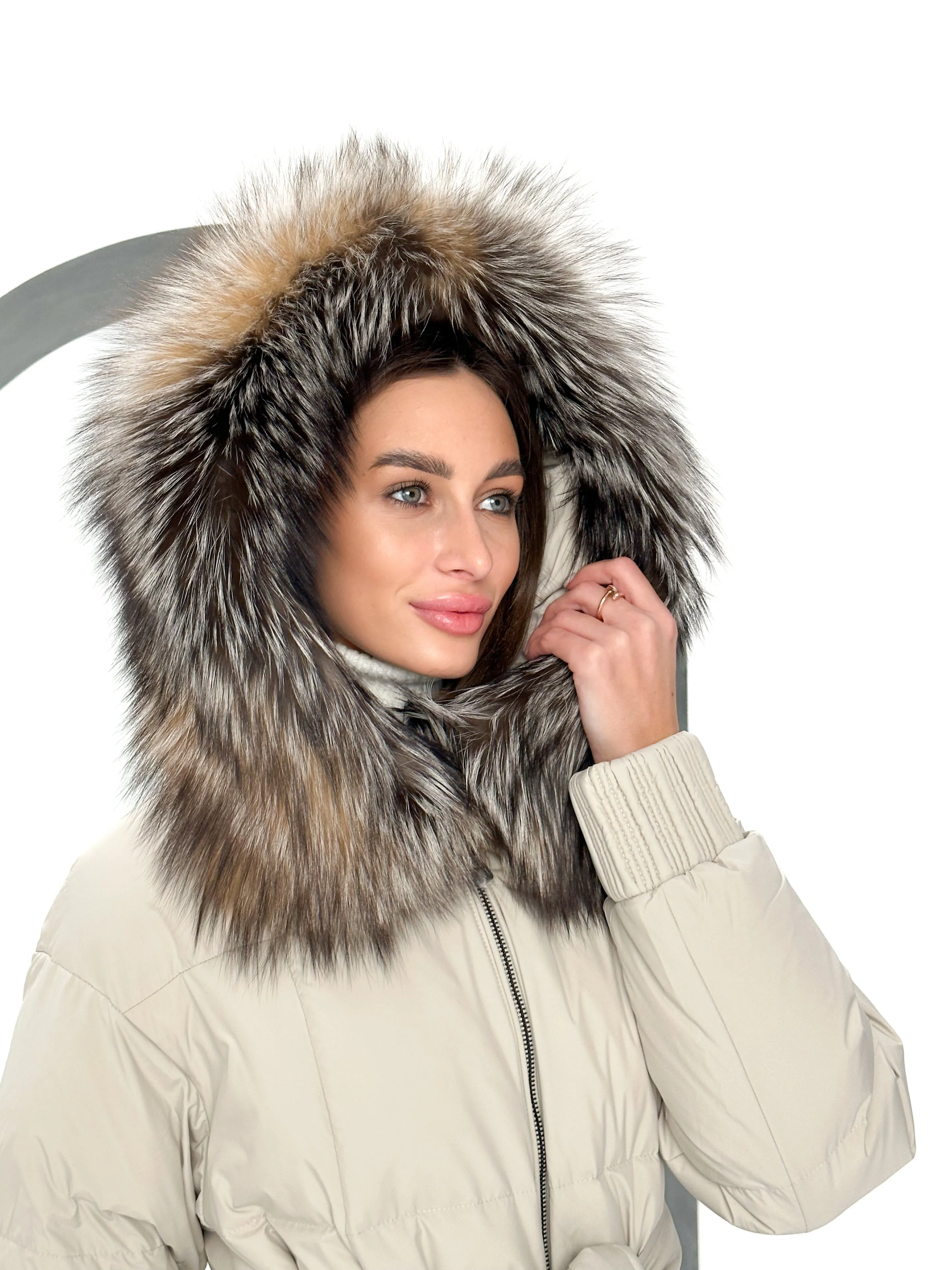 Alice Genuine Silver Fox Down Fill Coat