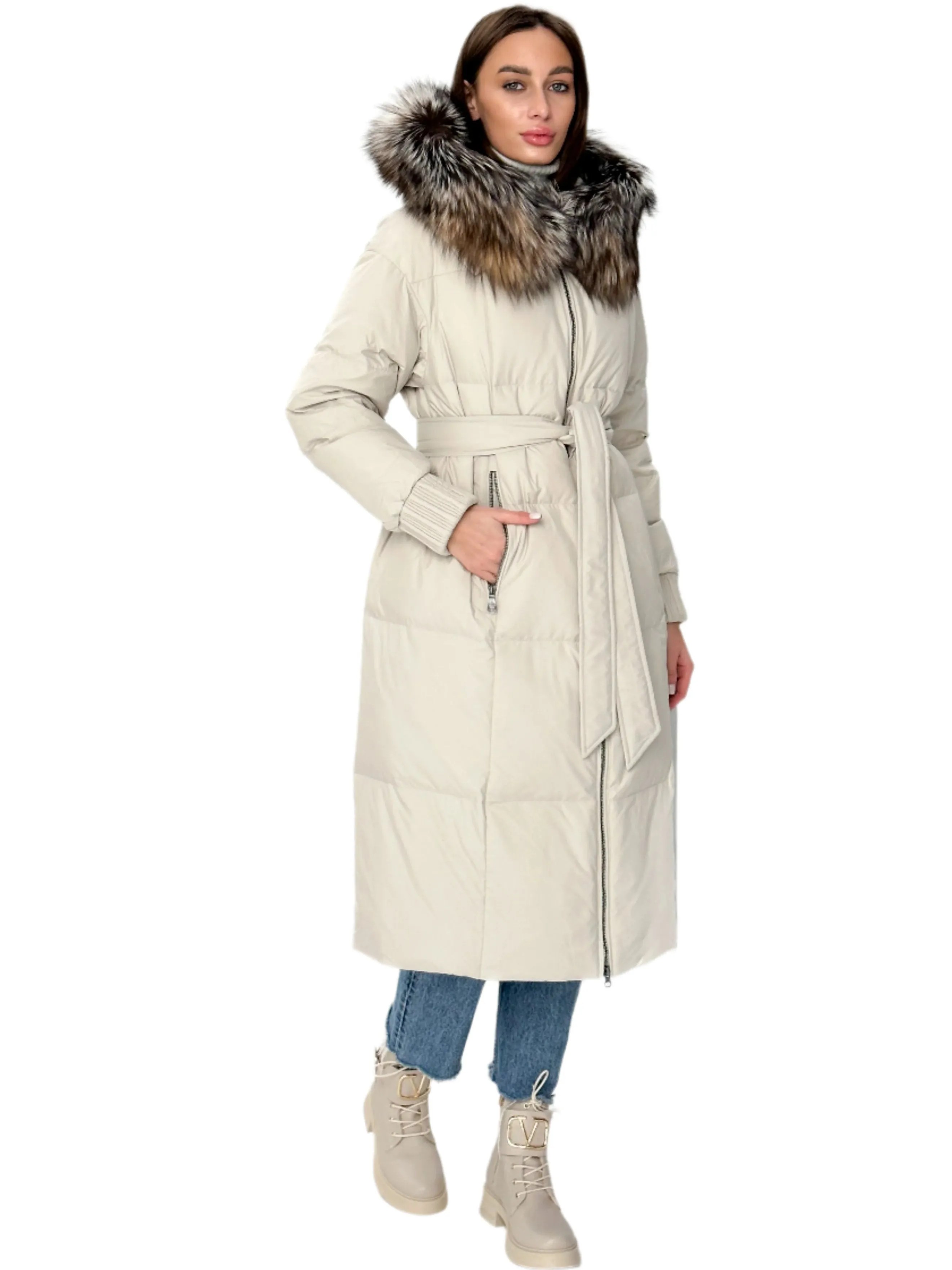 Alice Genuine Silver Fox Down Fill Coat