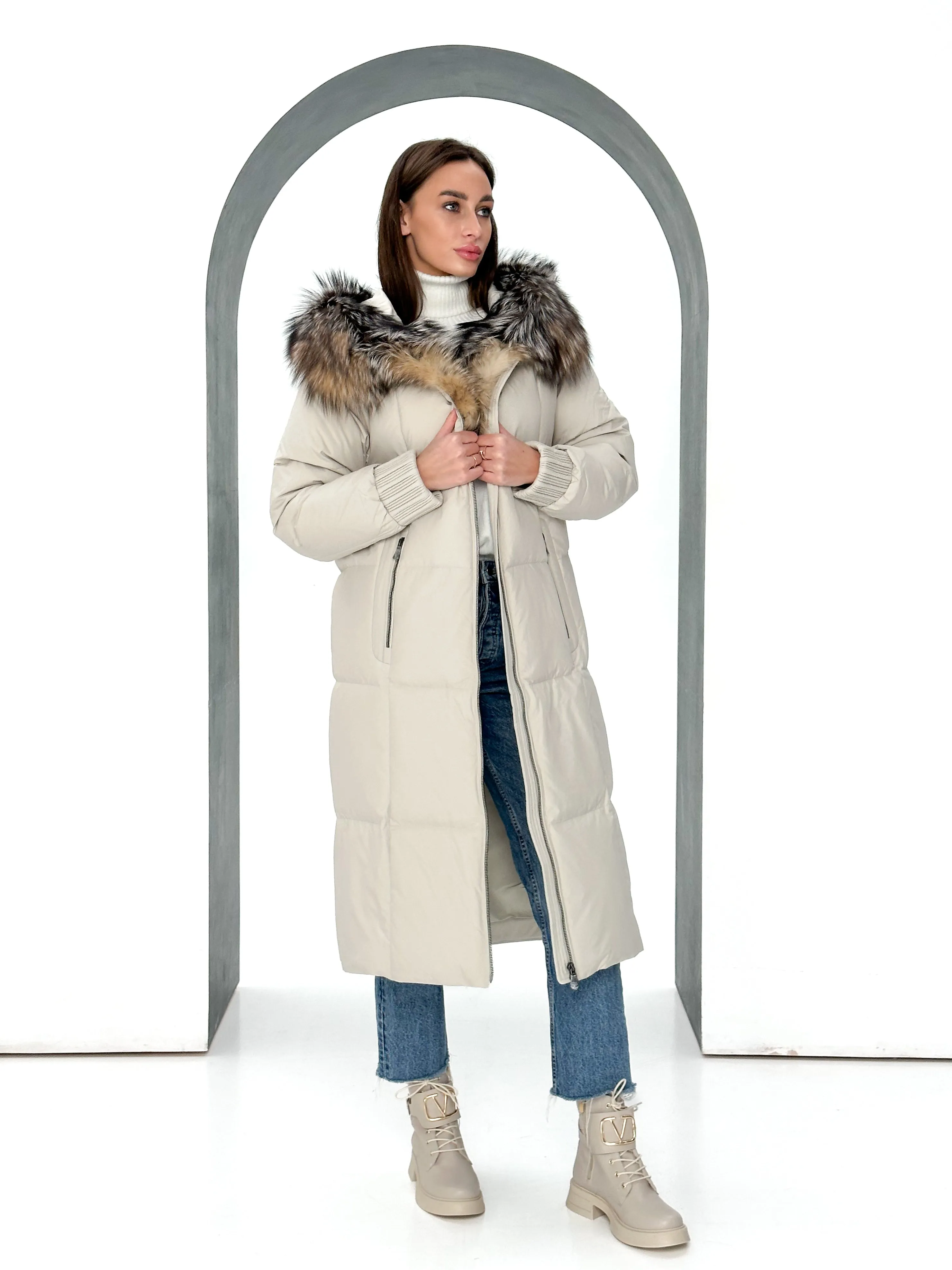 Alice Genuine Silver Fox Down Fill Coat