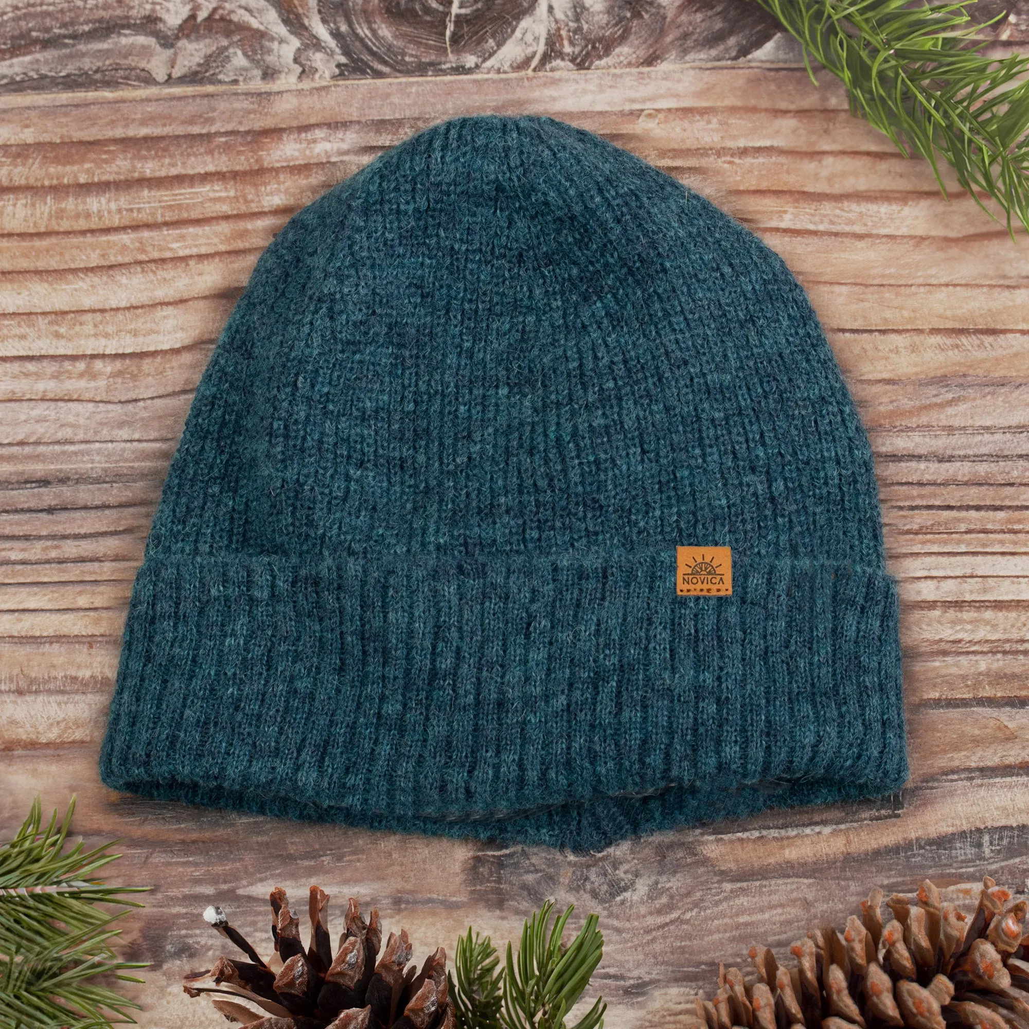 Alpaca and Wool Blend Knit Beanie Hat in Peacock Teal - Peacock Age | NOVICA