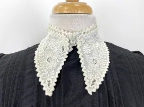 Antique Edwardian White Cotton Floral Embroidered Collar With Scalloped Edges