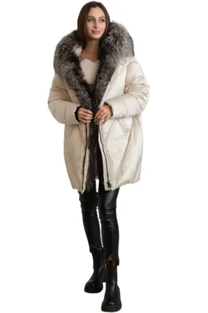 Azura Genuine Silver Fox Fur Down Fill Coat