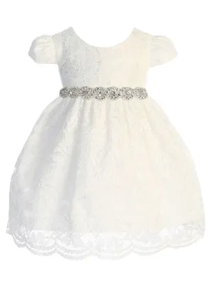 Baby Girls Ivory Lace Rhinestone Trim Flower Girl Dress 3-24 Months