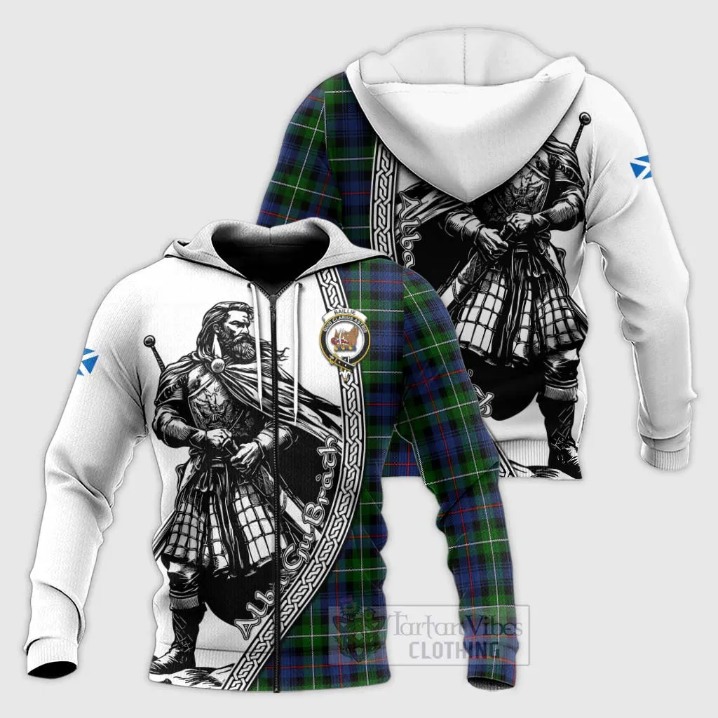 Baillie (Bailey) Tartan Clan Crest Knitted Hoodie with Highlander Warrior Celtic Style