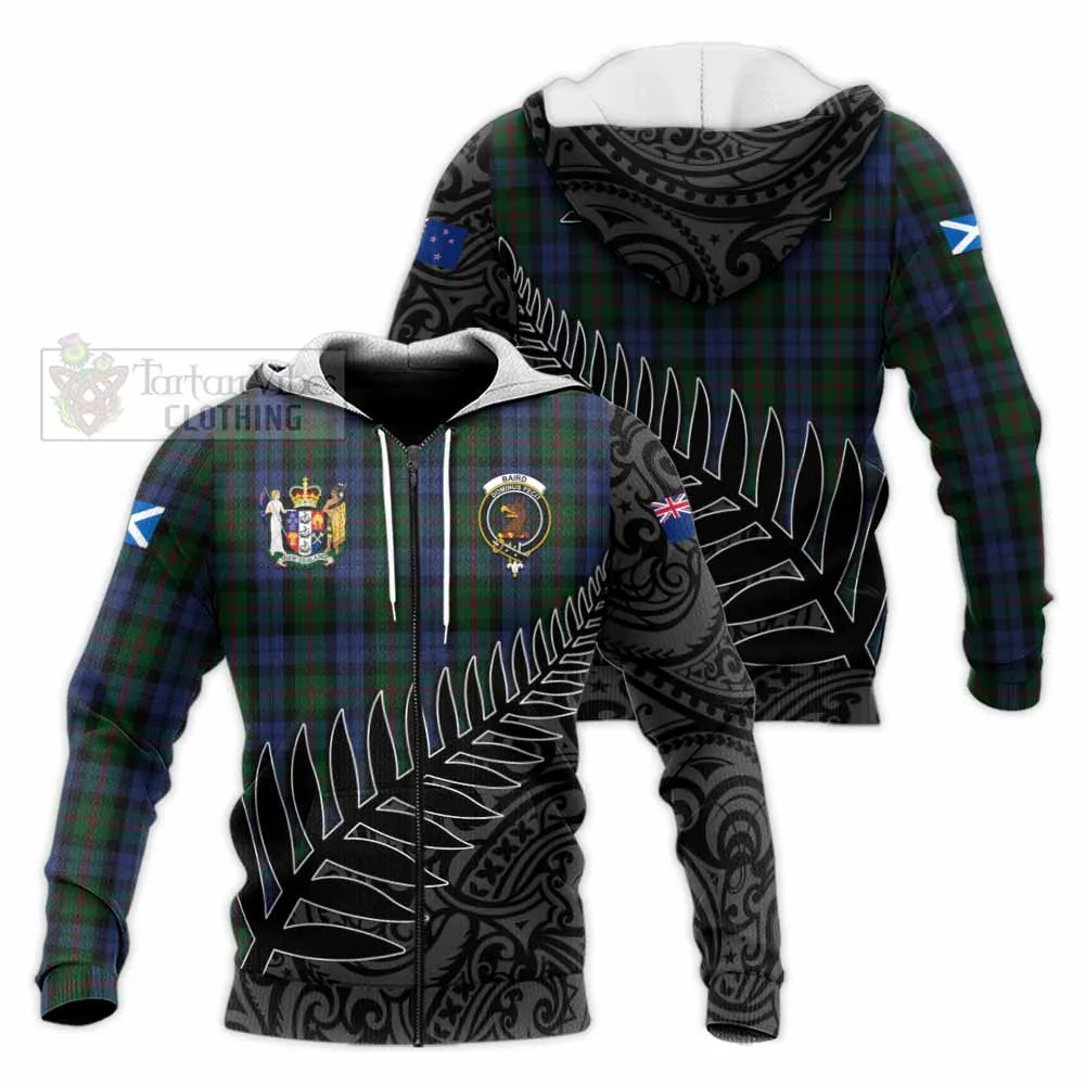 Baird Crest Tartan Knitted Hoodie with New Zealand Silver Fern Half Style