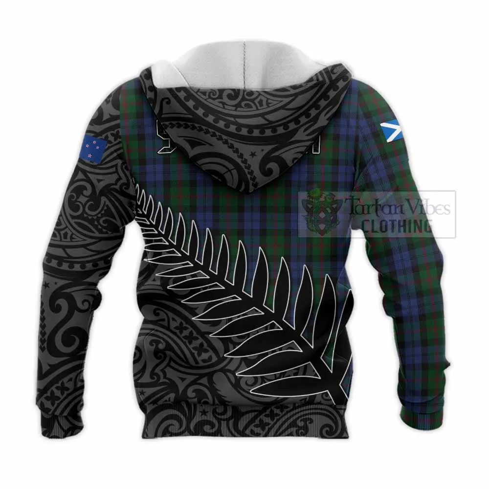 Baird Crest Tartan Knitted Hoodie with New Zealand Silver Fern Half Style