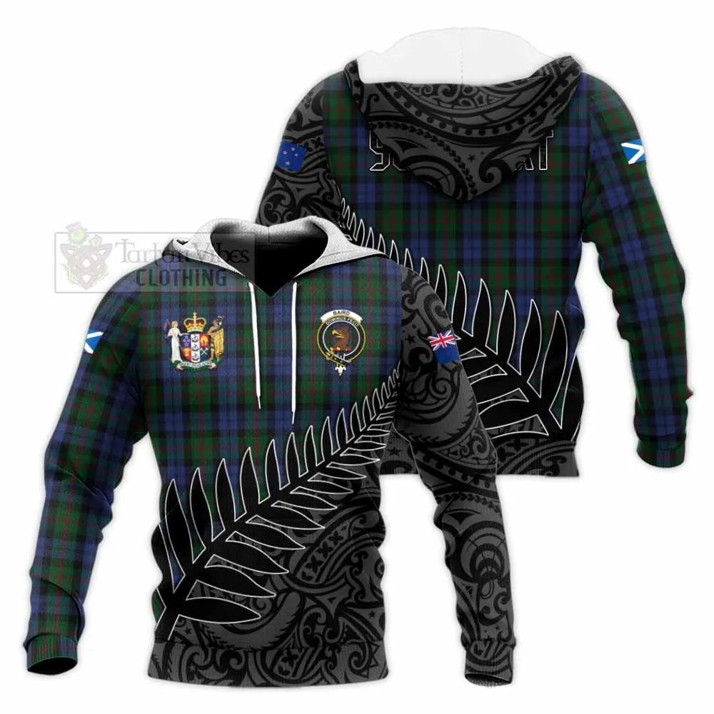 Baird Crest Tartan Knitted Hoodie with New Zealand Silver Fern Half Style