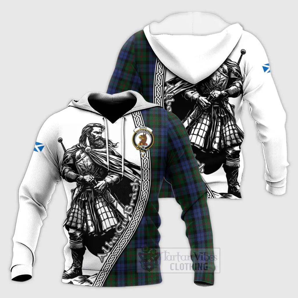 Baird Tartan Clan Crest Knitted Hoodie with Highlander Warrior Celtic Style