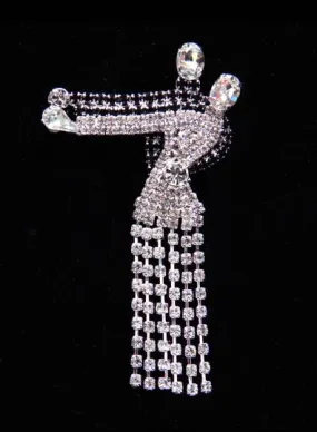 Ballroom Dancers Crystal & Black Rhinestone Pin