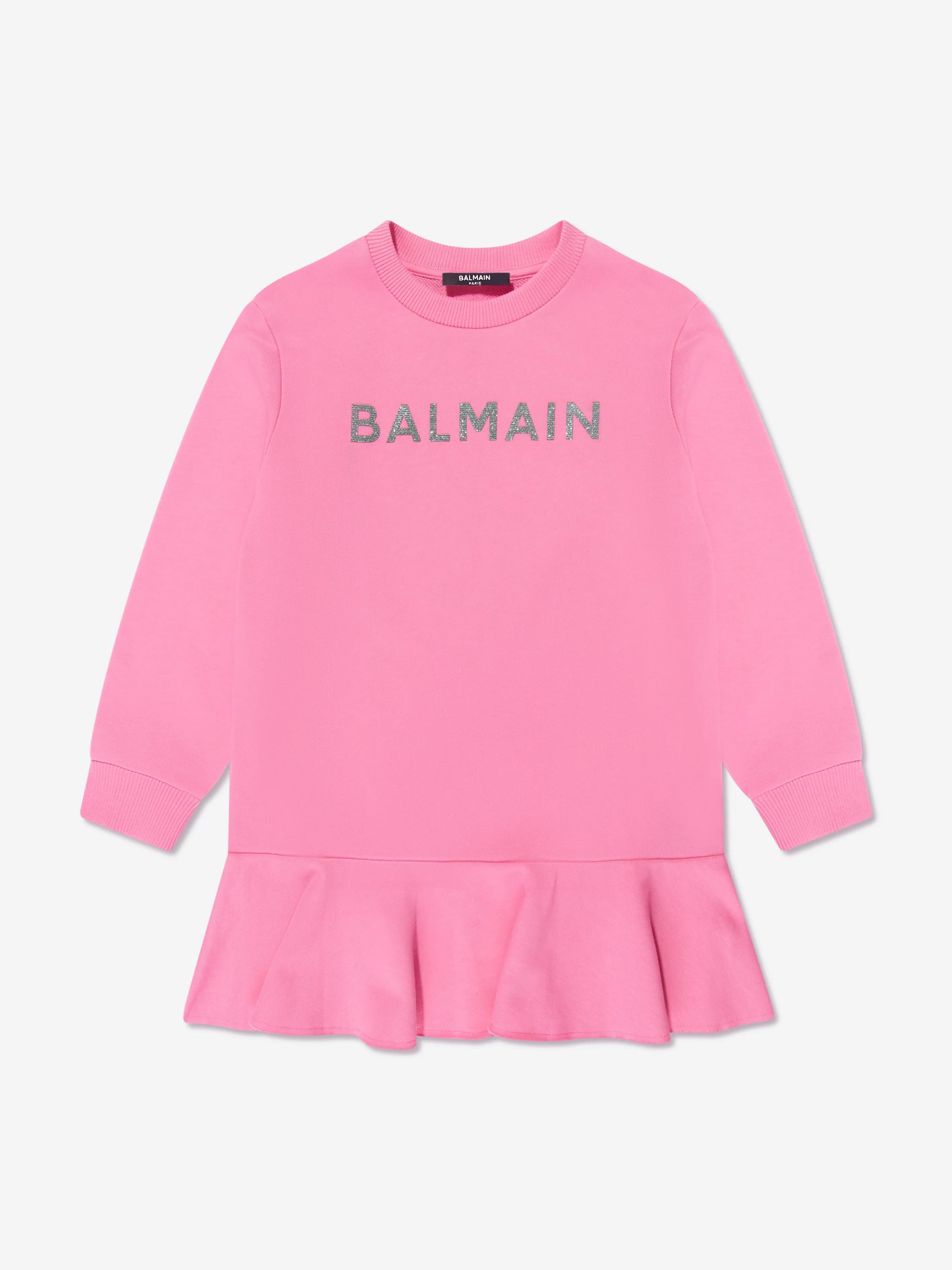 Balmain Girls Logo Jersey Dress in Pink