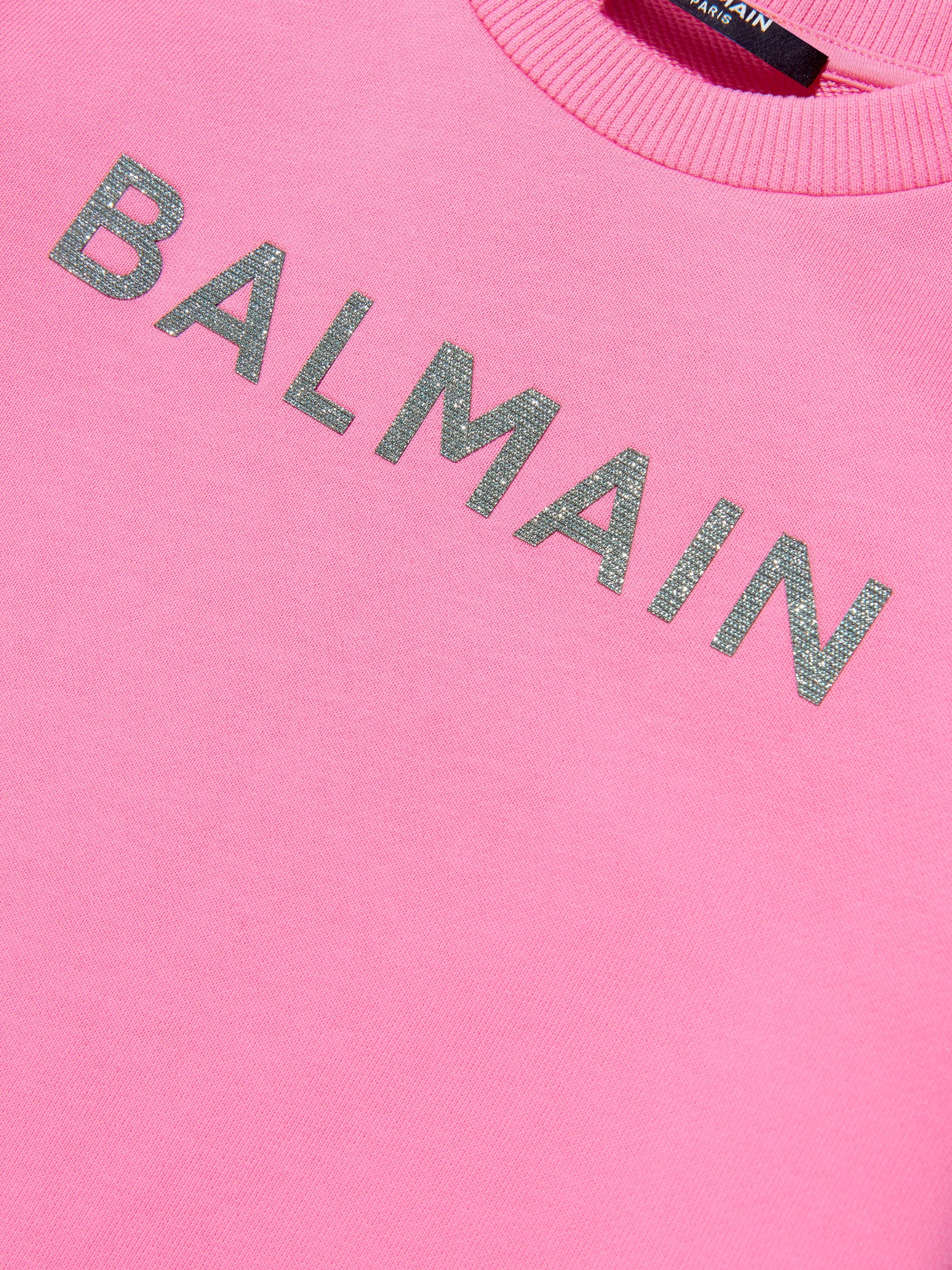 Balmain Girls Logo Jersey Dress in Pink