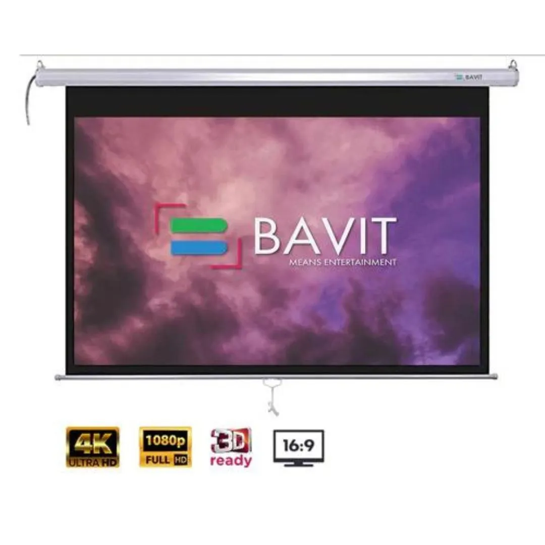 Bavit 16:9 Wall Type Projection Screen with Spring Action - Matt White Fabric 4K/Full HD & 3D Ready