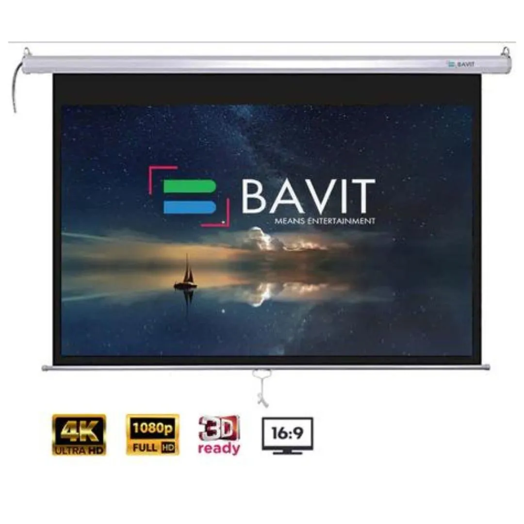 Bavit 16:9 Wall Type Projection Screen with Spring Action - Matt White Fabric 4K/Full HD & 3D Ready