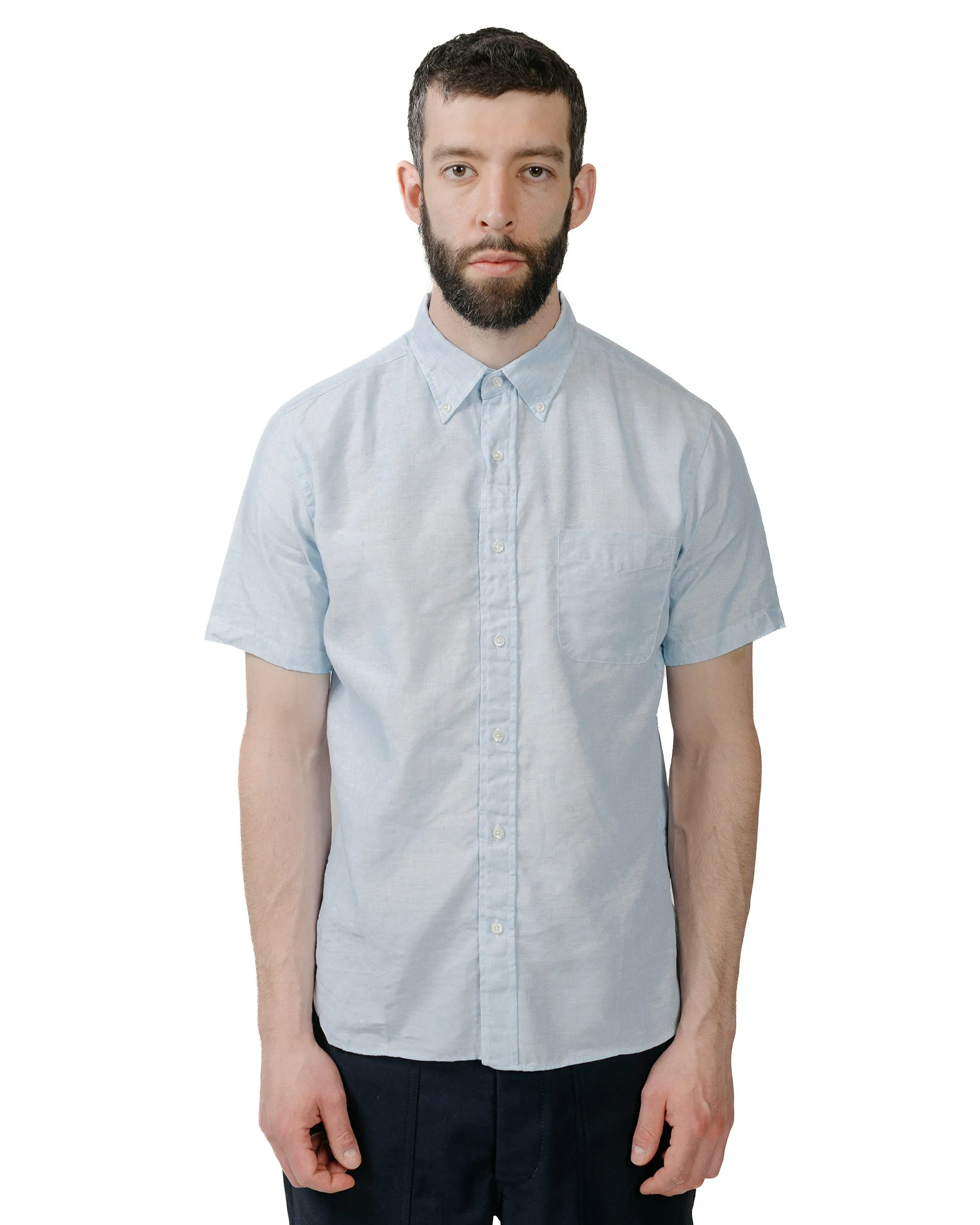 Beams Plus B.D. Short Sleeve COOLMAX® Linen Sax