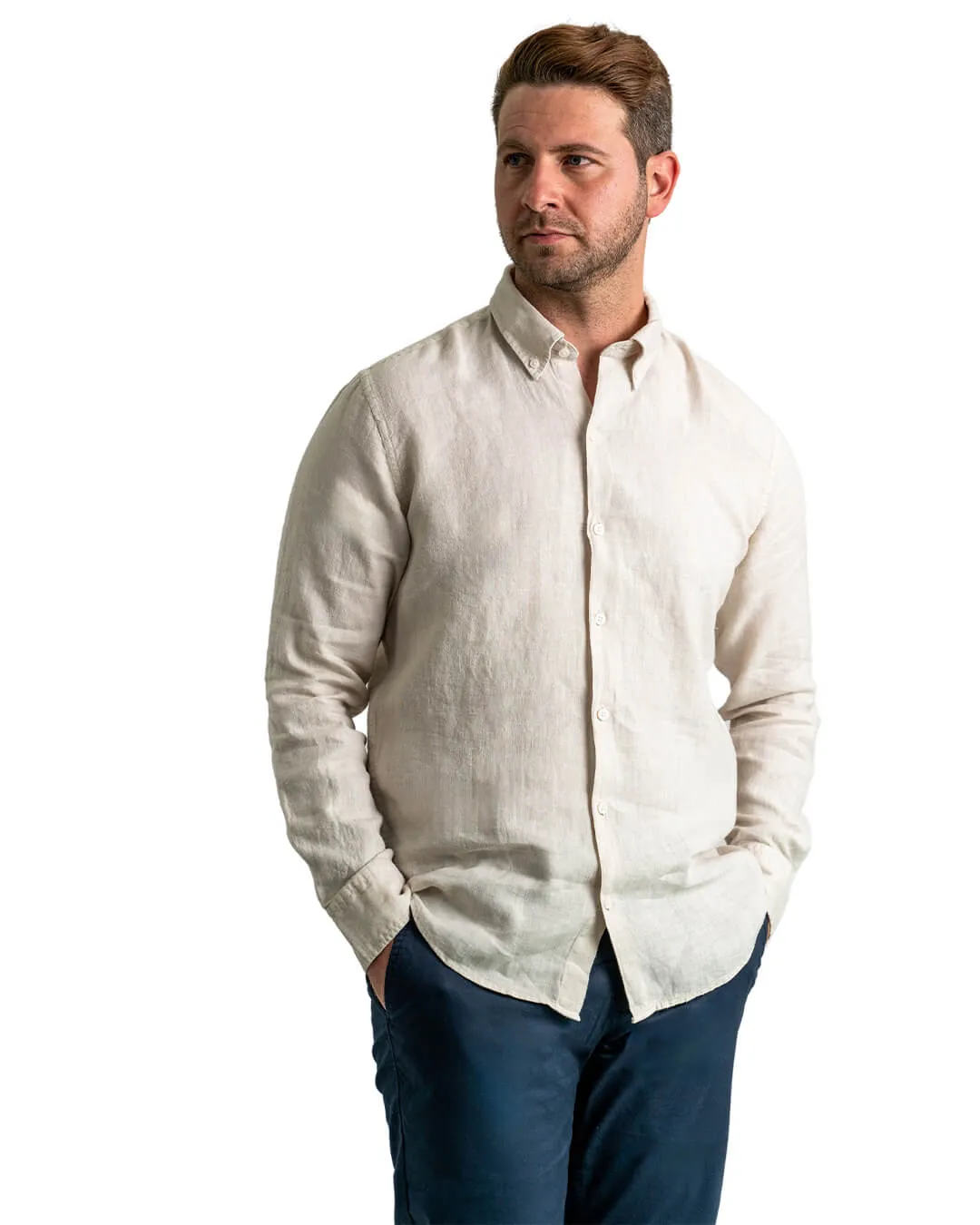 Beige Linen Button-Down Shirt