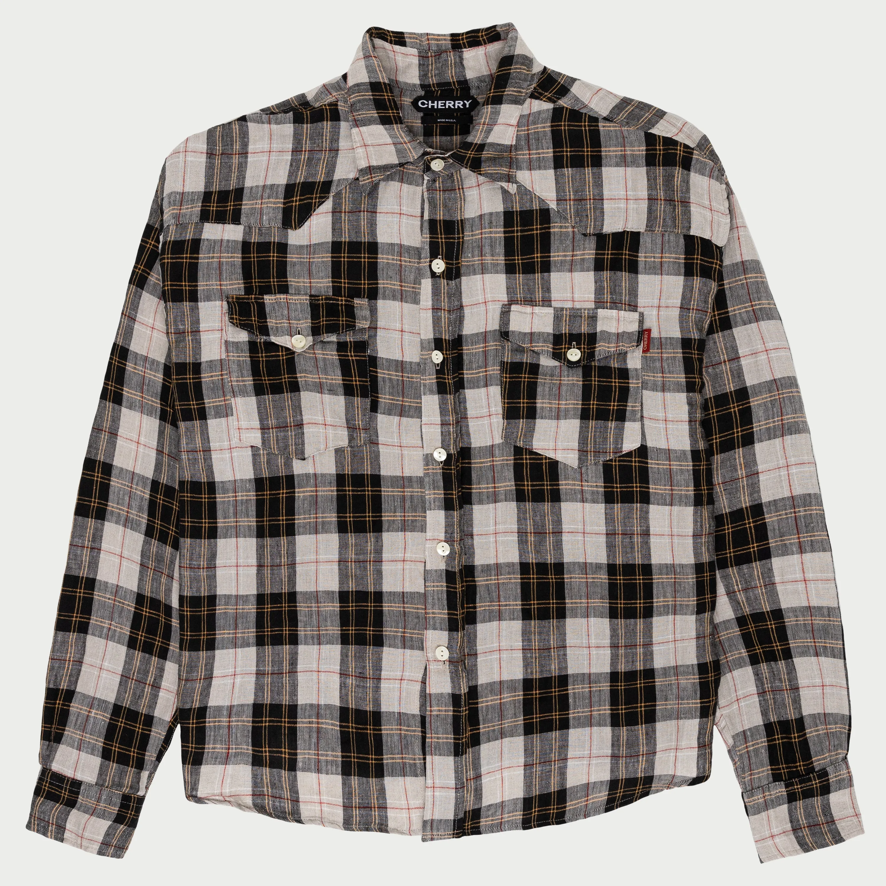 Big Western Plaid Linen Shirt (Black)