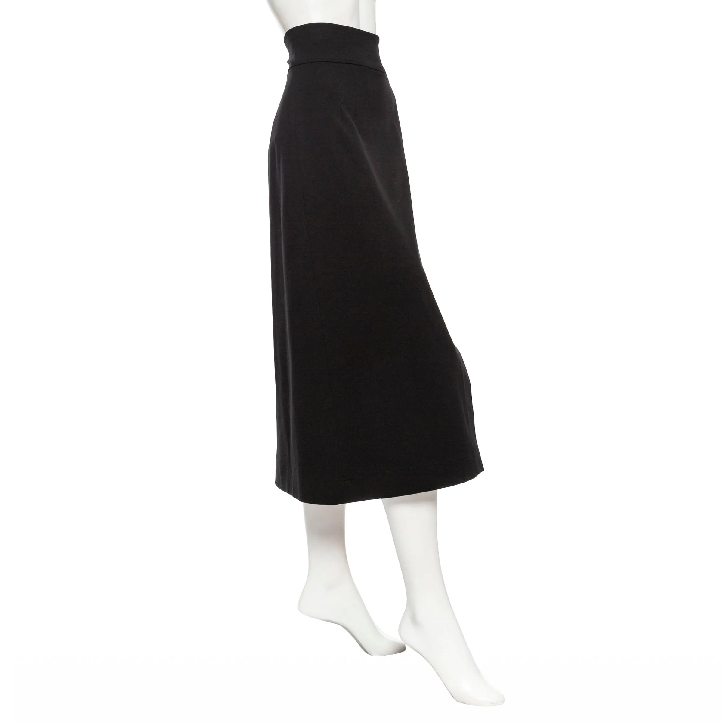 Black Stretch Jersey Asymmetrical Midi Skirt