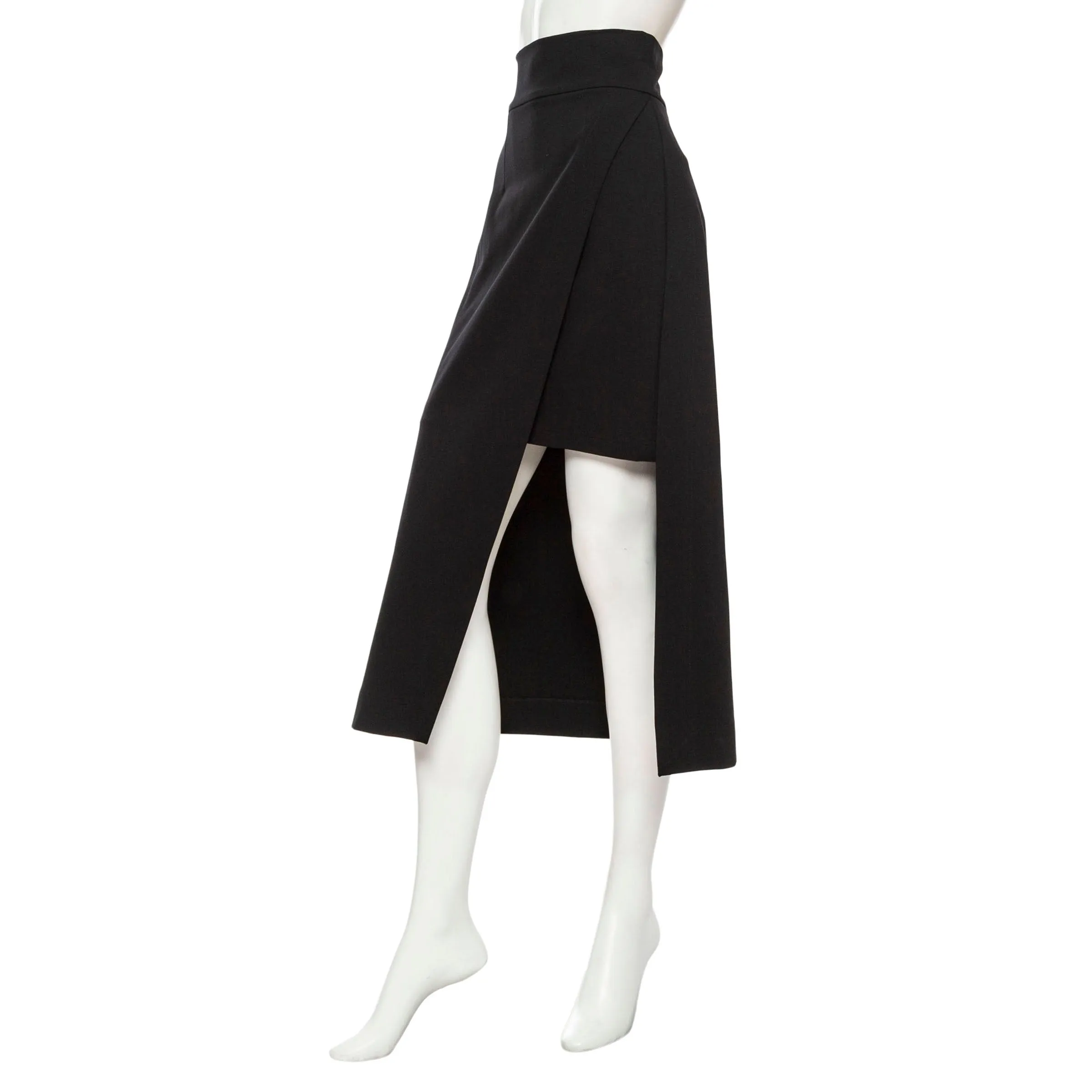 Black Stretch Jersey Asymmetrical Midi Skirt