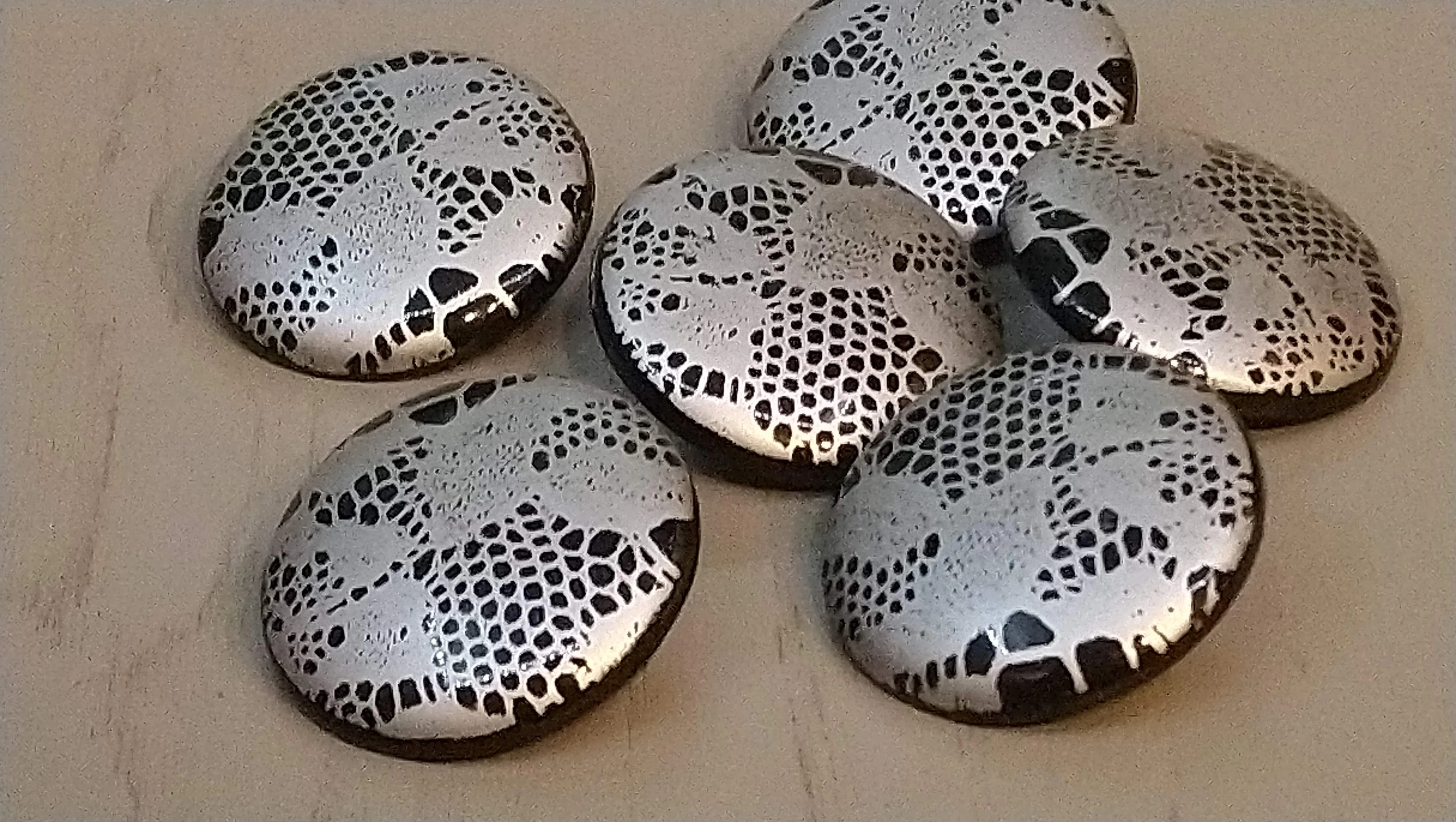 Black/Silver Plastic Shank Buttons with Lace Overlay Effect Sizes 27mm or 23mm