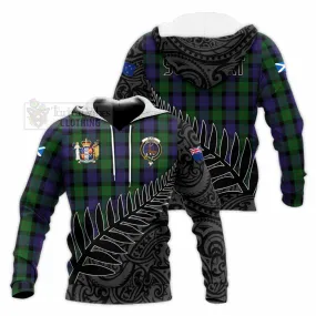 Blair Crest Tartan Knitted Hoodie with New Zealand Silver Fern Half Style