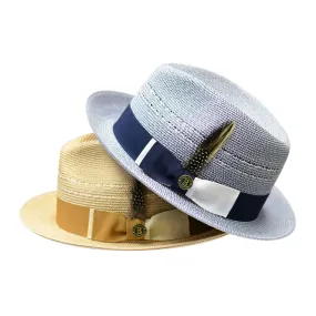 Bruno Capelo Ricardo 2-Tone Straw Fedora Hat Snap Brim