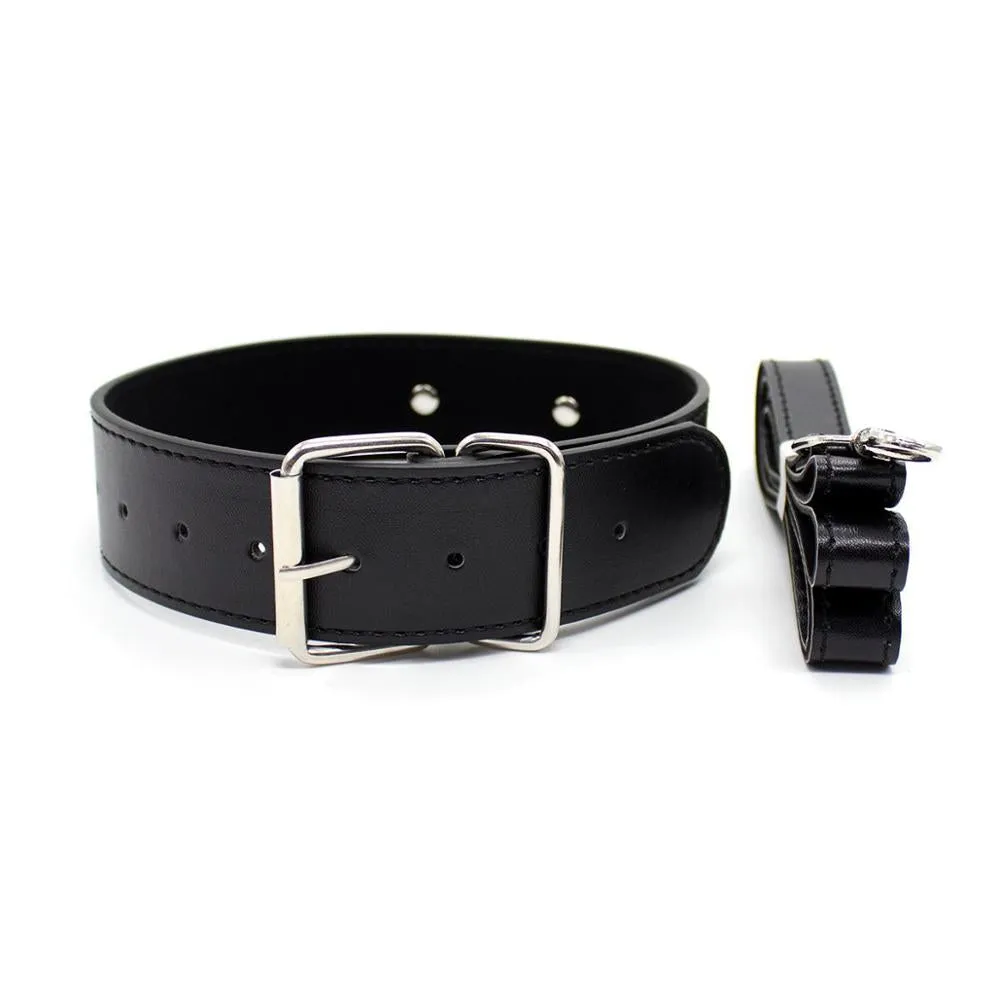 Buckle Strap Faux Leather Bondage Collar and Lead