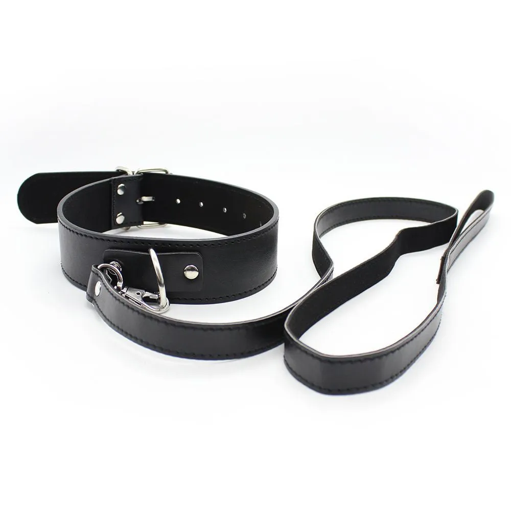 Buckle Strap Faux Leather Bondage Collar and Lead