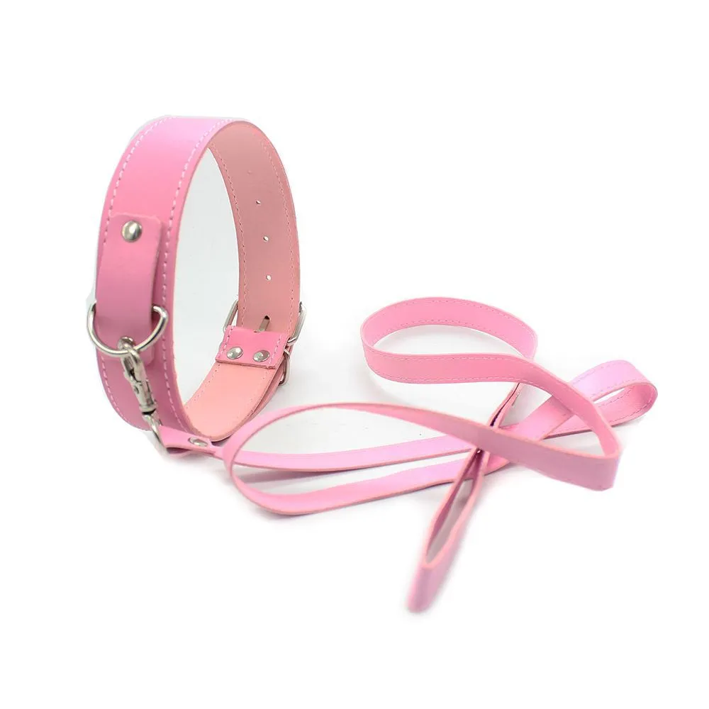 Buckle Strap Faux Leather Bondage Collar and Lead