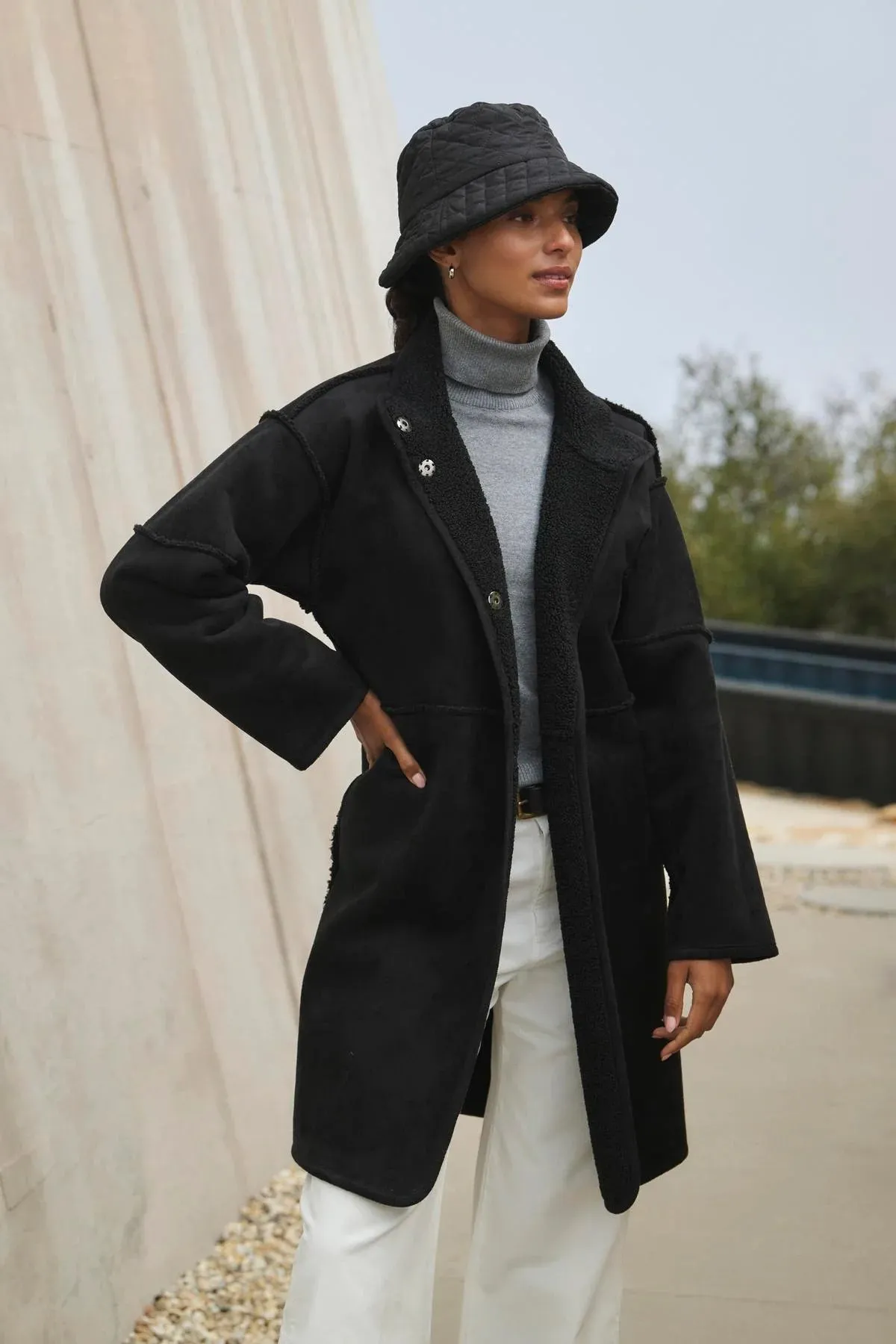 Cara | Long Reversible Lux Sherpa Coat