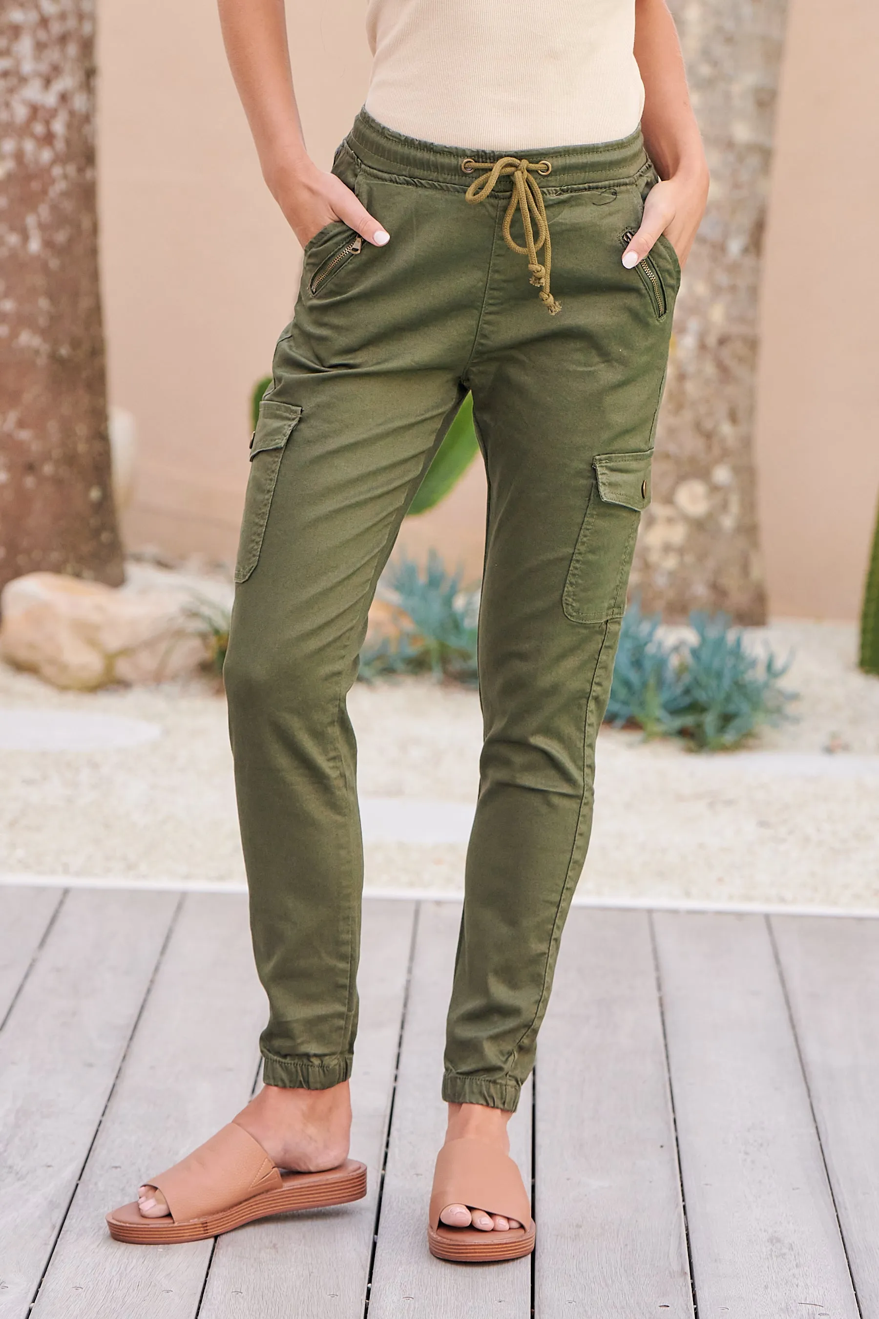 Cargo Khaki Green Denim Jogger Pant