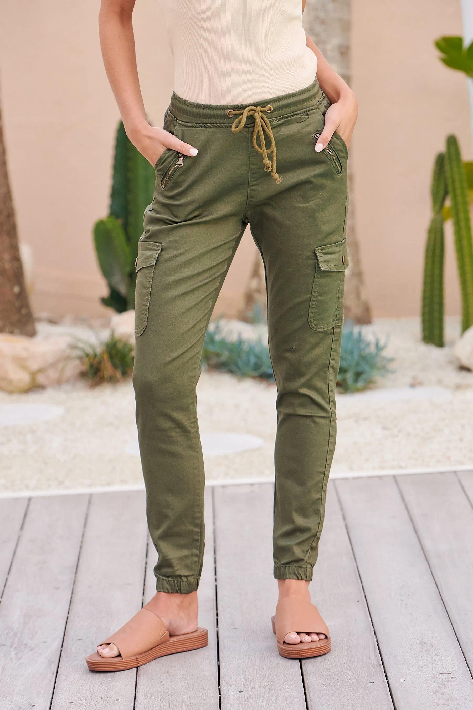 Cargo Khaki Green Denim Jogger Pant