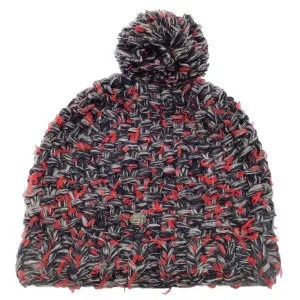 Chanel Red / Grey / Black Woven Cashmere and Silk Chunky Knit Pom Pom Beanie / Hat