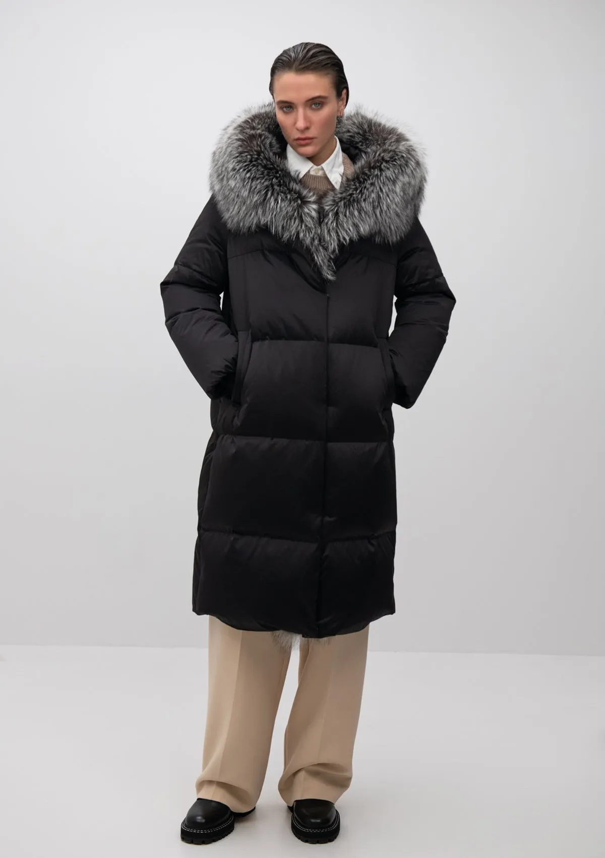 Charlotte Genuine Silver Fox Down Parka