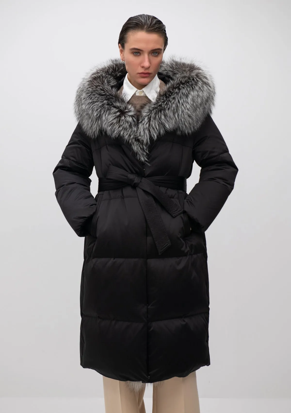 Charlotte Genuine Silver Fox Down Parka