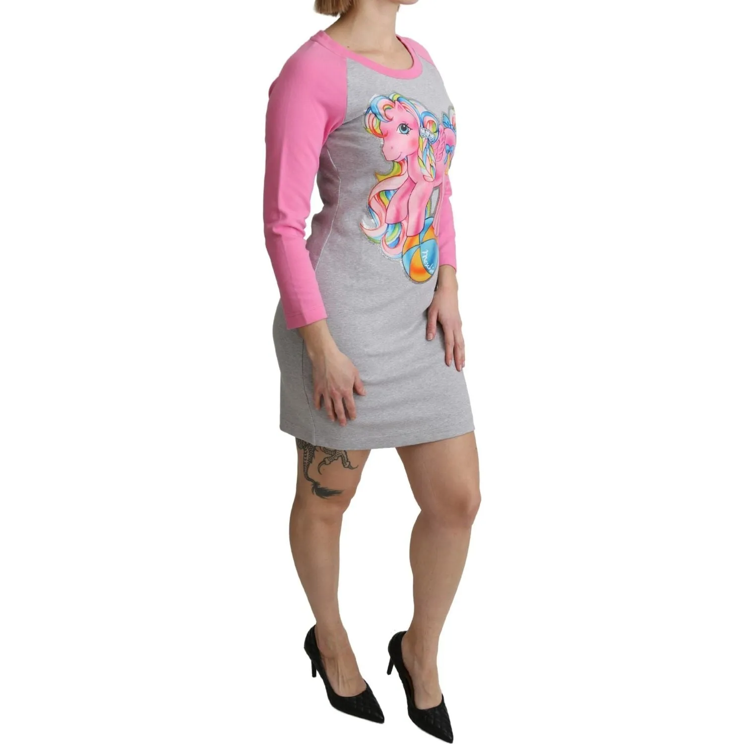 Chic Gray Cotton Blend Moschino Sweater Dress