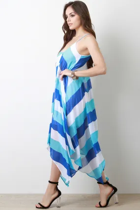 Chiffon Stripe Sleeveless Sharkbite-Hem Cami Dress