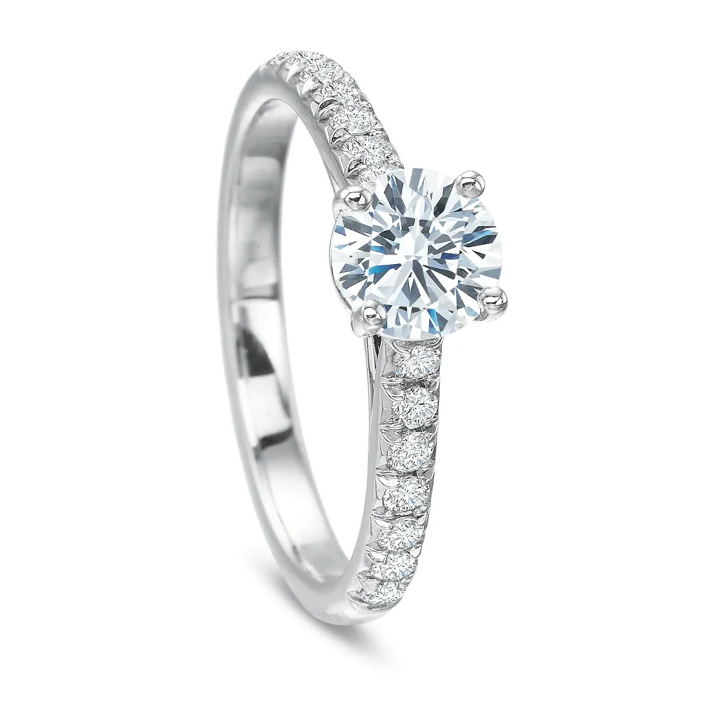 Classic Diamond Four Prong Engagement Ring with Diamond Band